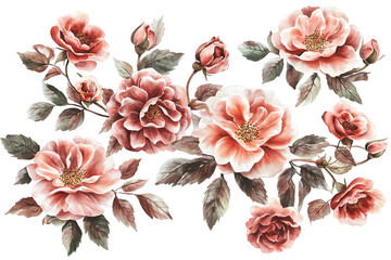 Realistic Watercolor Floral Arrangement with Roses Illustration on Transparent