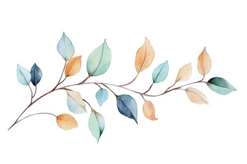 Watercolor Leaf Branch Illustration Isolated on Black Background with Transparent