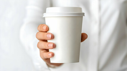Minimalist Coffee Cup Mockup in Hand on White Background