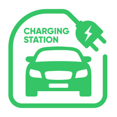 Plug icon symbol and electric car station, hybrid vehicle charging point logo. Green energy and eco-friendly car concept, charger connector and charging station icon. vector illustration