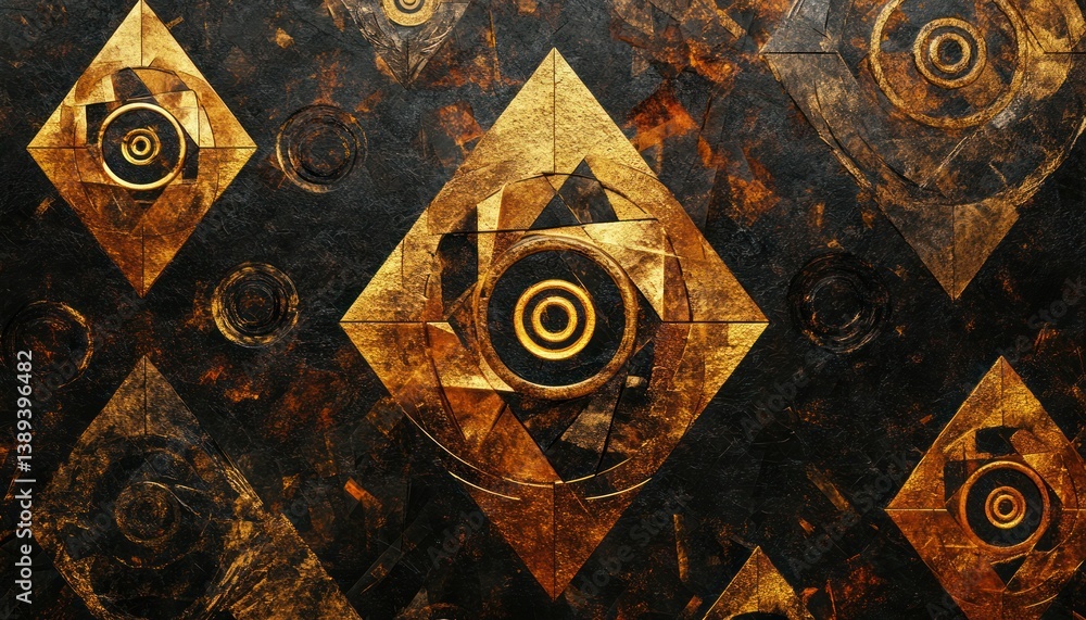 Poster geometric harmony abstract with golden bronze patterns in diamond and circle formation