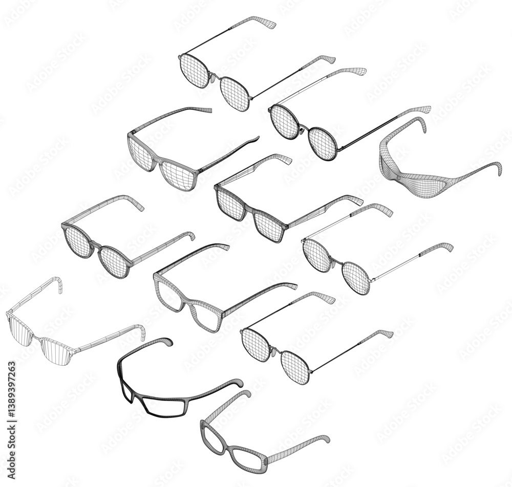 Poster a collection of glasses with different shapes and sizes. the glasses are arranged in a grid, with so