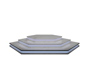 Modern, hexagonal, multi-tiered podium, illuminated