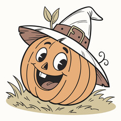 Traditional Halloween Pumpkin with Witch Hat – Classic Jack-o'-Lantern Vector Design
