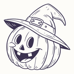 Traditional Halloween Pumpkin with Witch Hat – Classic Jack-o'-Lantern Vector Design