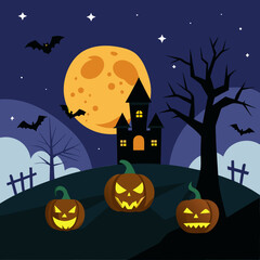 Fototapeta premium Traditional Halloween Pumpkin with Witch Hat – Classic Jack-o'-Lantern Vector Design