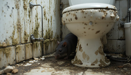Disgusting encounter with an ugly rat in a filthy bathroom captivating image of urban decay