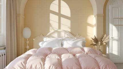 pink and white bed room 