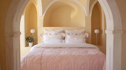 pink and white bed room 
