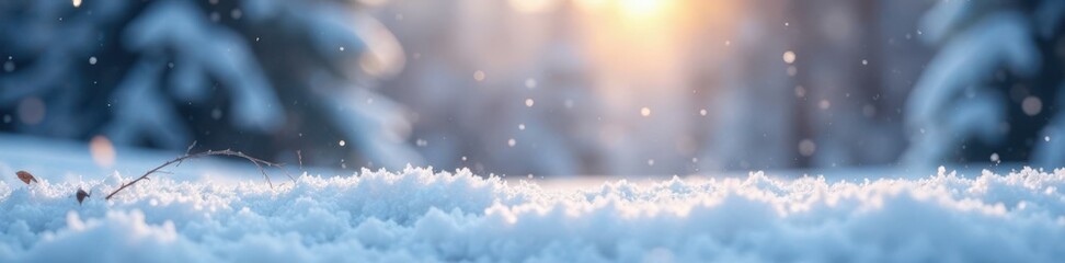 Naklejka premium Softly falling snowflakes gently covering the ground in a serene winter landscape, snowfall, fluffy