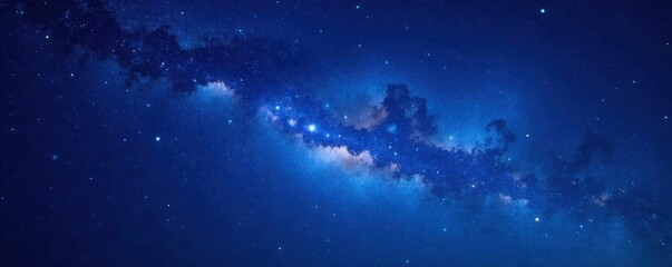 Fototapeta premium Sparkling night sky with stars and galaxy in deep blue background, galaxy, celestial, dark blue