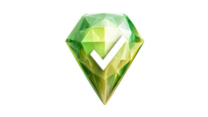 Png of A stylized green diamond icon featuring a check mark, symbolizing quality and assurance on transparent background.