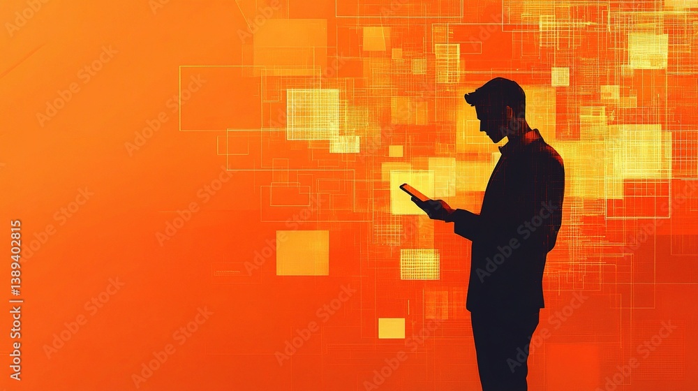 Aufkleber businessman using phone in data center with abstract background