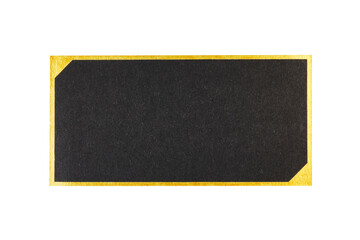 blank black gift card with golden shiny frame border isolated on white or transparent png