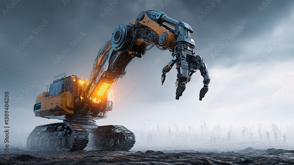 Poster conceptual representation of an advanced robotic machine in industry