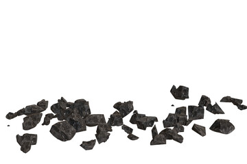 Dark gray rocks scattered on a black background