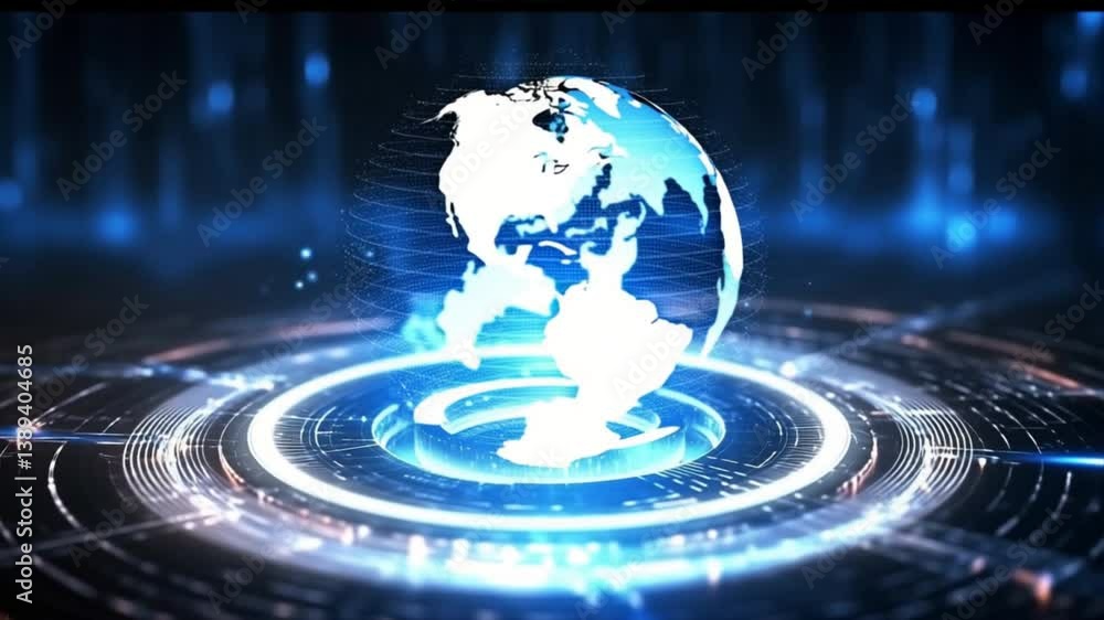 Aufkleber a futuristic 3d rendering of the earth surrounded by glowing digital elements and a high-tech interf