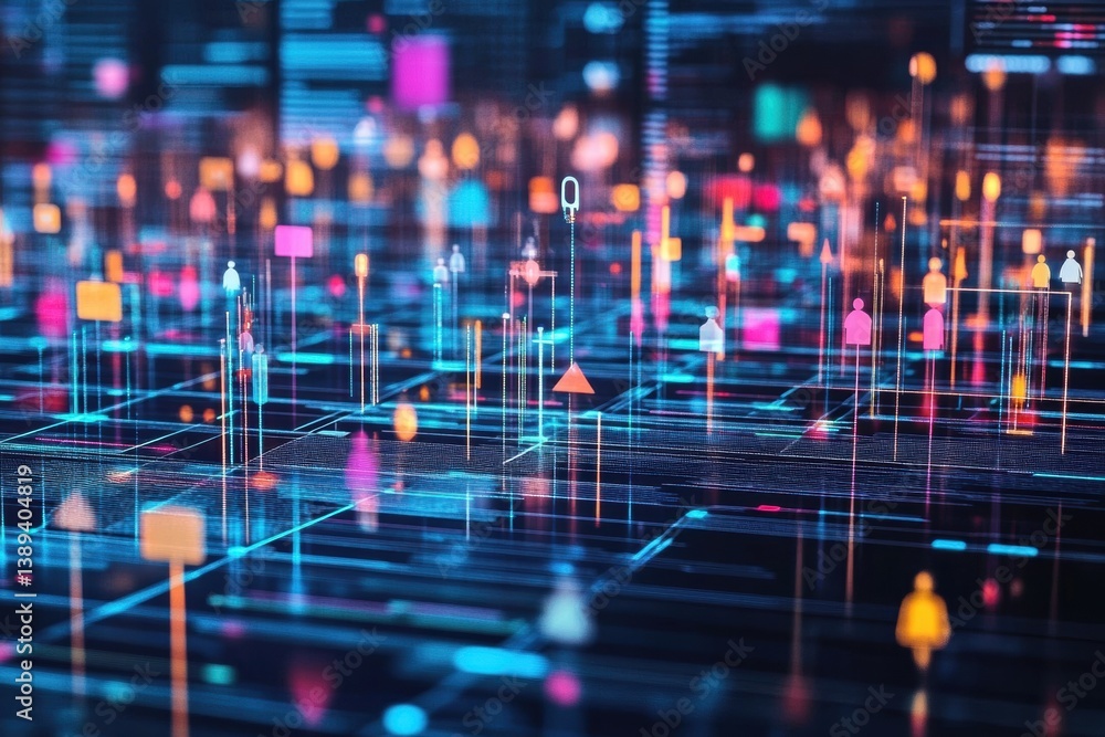 Aufkleber colorful figures on digital grid represent insights and personalized marketing strategies in modern 