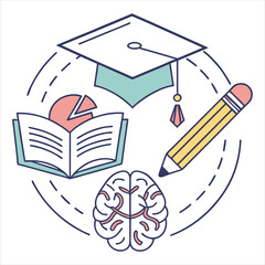 Learning Logo with Book and Graduation Cap