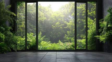 Forest window view scenery nature landscape green tree view window decor wallpaper