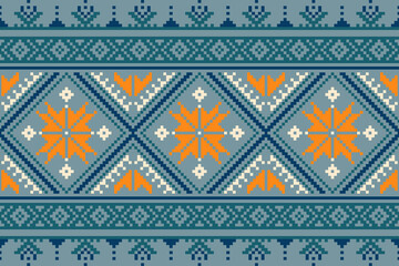 Geometric ethnic patterns.Fabric pattern traditional ethnic motif ikat geometric cross stitch.Ikat Embroidery oriental pixel pattern color background. Abstract,vector.Texture,scarf,motifs,wallpaper.