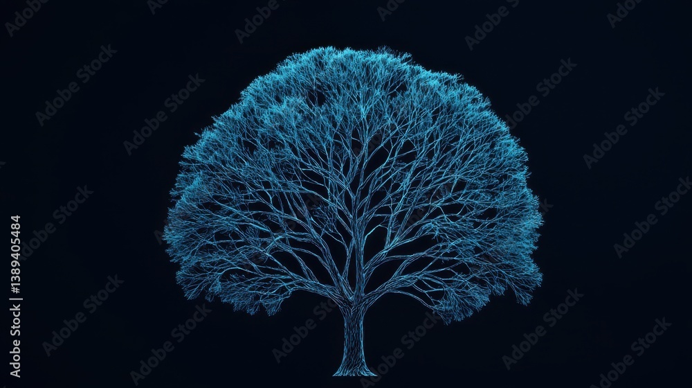 Poster analogy concept. a digital tree with a complex neural network structure