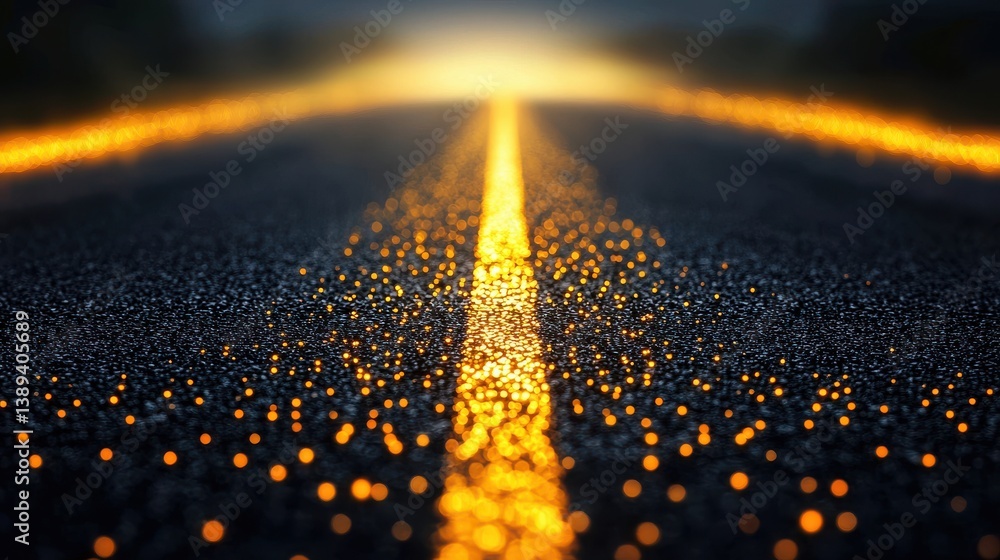 Poster analogy concept. a glowing binary code road symbolizing the digital future