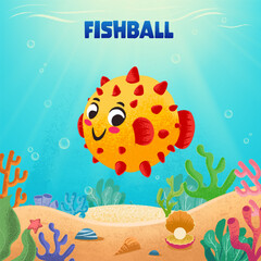 puffer fish cartoon under the sea © mollicart