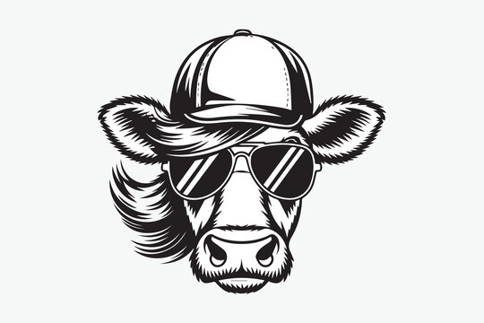 cow with sunglasses BLACK  illustration vector