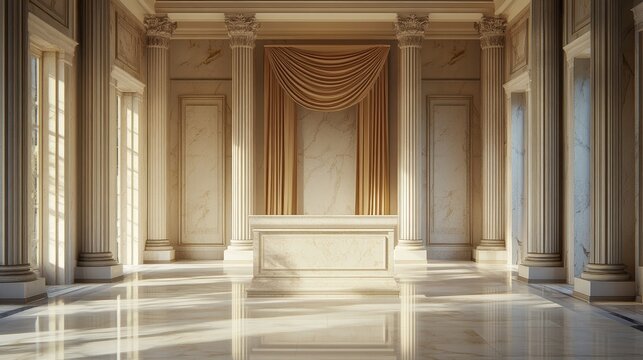 A luxurious marble podium in a grand hall, designed for formal announcements