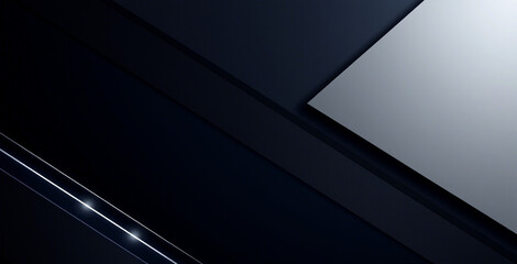 Modern black dark blue white abstract background. Minimal. Color gradient. Geometric shape. Lines stripe triangle angle 3d shadow. Design. Futuristic. Metal metallic effect.Light shine.Luxury premium