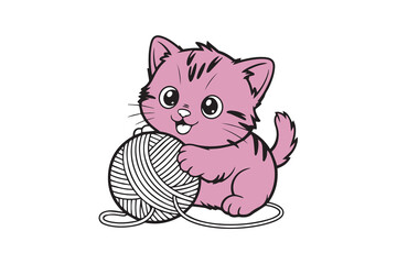 kitten with yarn BLACK  illustration vector