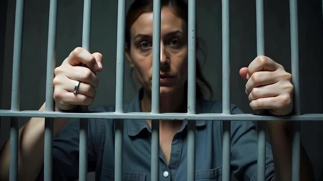 A prisoner of your own mind represented by a woman behind bars in a jail cell