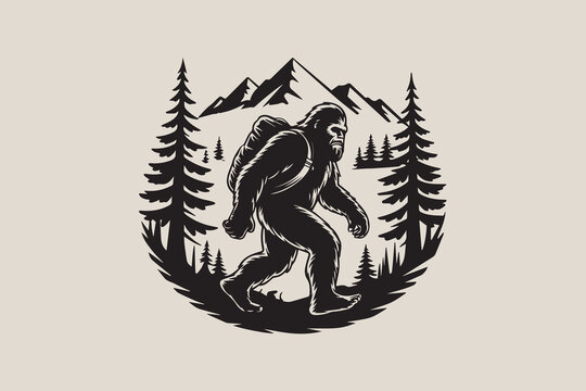 hiking bigfoot BLACK  illustration vector