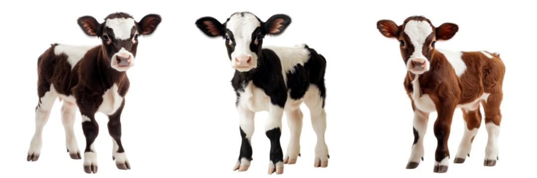 Playful Calves Standing Together on a Transparent Background