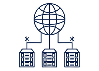 Obraz premium Global network connection with data center servers representing worldwide digital communication and cloud computing solutions