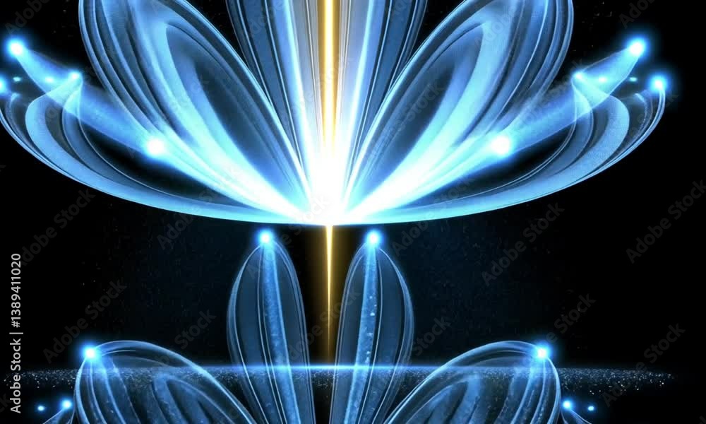 Poster a looping animation of vibrant blue fireworks erupting gracefully at the corners with sparkling part