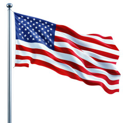 Fototapeta premium American flag on a pole on transparent background