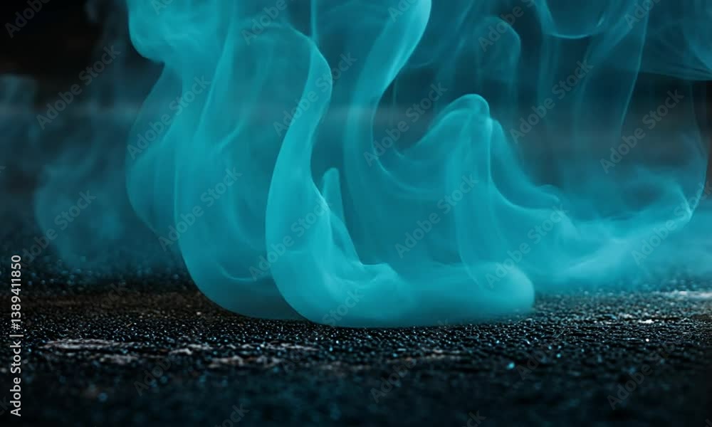 Poster a dreamlike looping background of blue smoke tendrils intertwining over weathered asphalt in a hypno