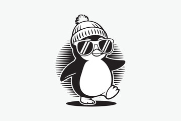 cool penguin BLACK  illustration vector