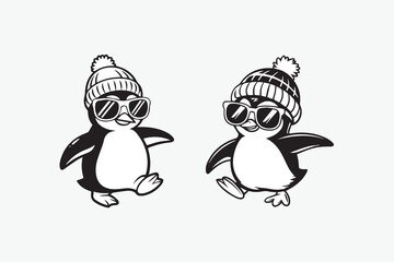 cool penguin BLACK  illustration vector