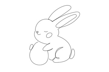 Line Art Bunny Rabbit. Happy Easter Holiday Greeting Animal Character. Spring Vacation Hare One Continuous Line Doodle Drawn. Editable Thin Stroke Family Party or Souvenir Shop Advertising Element