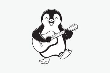 cool penguin BLACK  illustration vector