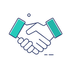 Flat icon of a handshake, representing healthcare partnership, agreement, teamwork, collaboration, and professional cooperation, in a clean vector style
