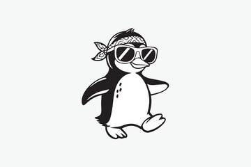 cool penguin BLACK  illustration vector