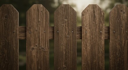 Fototapeta premium Rustic Wooden Fence Detail - Close-up of a weathered brown wooden fence, showing natural wood grain and texture. Perfect for rustic themes