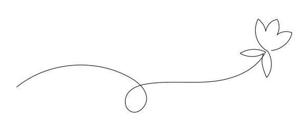 Line Art  Flower Sign. Abstract Outline Lotus Silhouette. Cozy Yoga Studio Interior Decoration. One Continuous Line Modern Doodle Drawn. Editable Thin Stroke Vector Symbol. Blossom Floral Card Design.