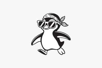 cool penguin BLACK  illustration vector