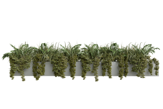 Long planter box filled with hanging greenery