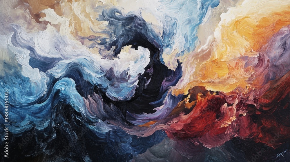 Poster a mesmerizing abstract composition of swirling colors blending seamlessly into each other, evoking a